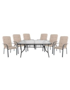 ASTOR Set (6 Chairs-Cushion Beige+Table 150x90) Steel Anthracite