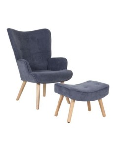 ALMA Set Armchair & Stool Natural - Velure Light Blue (K-D)