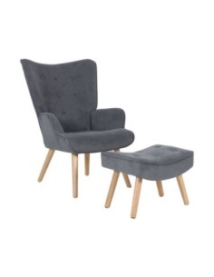 ALMA Set Armchair & Stool Natural - Velure Grey (K-D)