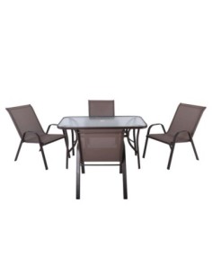 RIO Set (Table 120x70+4 Armchairs) Steel Brown-Textilene Brown