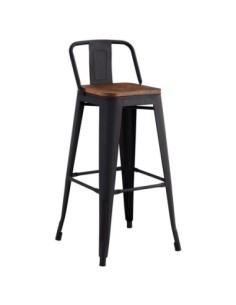 RELIX Wood Dark Oak Bar Stool w-Back Metal Black Matte