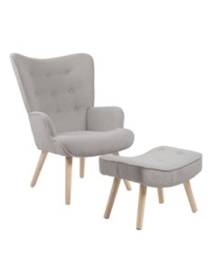 ALMA Set Armchair & Stool Natural-Teddy Light Grey Fabric (K-D)