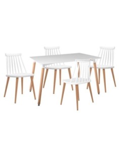 LAVIDA-ART Set (Table 120x80cm+4 Chairs) Natural-White