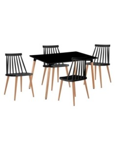 LAVIDA-ART Set (Table 120x80cm+4 Chairs) Natural-Black