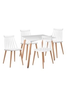 LAVIDA-ART Set (Table 80x80cm+4 Chairs) Natural-White