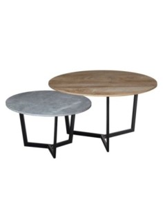 TEDDY Set-2 Coffee Tables D.80cm+D.60cm Metal Black-Walnut-Cement