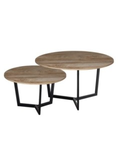 TEDDY Set-2 Coffee Tables D.80cm+D.60cm Metal Black-Walnut