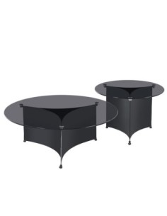 VENET Set-2 Coffee Tables D90cm+D60cm Metal Black-Clear Black Glass