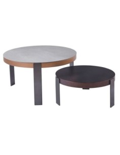 TRENDY Set-2 Τραπεζάκια Σαλονιού, Μέταλλο Ανθρακί, Sintered Stone Καρυδί-Cement