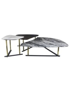 BARRY Set-3 Coffee Tables (H51+H42+H33)cm Marble-Wood, Metal Gold Paint