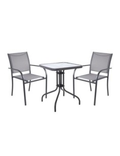 LANGLEY Set (Table 60x60cm+2 Armchair) Metal Anthracite-Textilene Grey