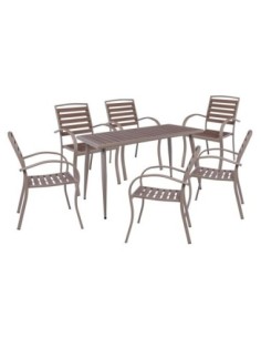 SERRANO Set (Table 130x70cm + 6 Armchairs) Metal Sand Beige-Polywood Walnut