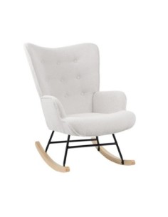 ALMA Rocking Armchair Teddy White Fabric-Black Frame-Natural Base (K-D)