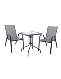 RIO Set (Table 60x60+2 Armchair) Metal Dark Grey-Textilene Grey