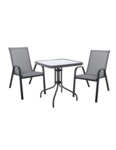 RIO Set (Table 70x70+2 Armchair) Metal Dark Grey-Textilene Grey