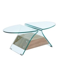 GLASSER Wood Oval Coffee Table Clear 12mm Glass-Sonoma 100x54x39cm