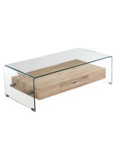 GLASSER Wood Coffee Table w-shelf Clear 12mm Glass-Sonoma 110x55x35cm