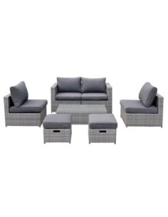 BALI Set Wicker 6 θέσεων: 1 Τραπέζι+1 Καναπέ 2θ+2 Σκαμπό +2 καθίσματα 1θ, Απόχρωση Γκρι